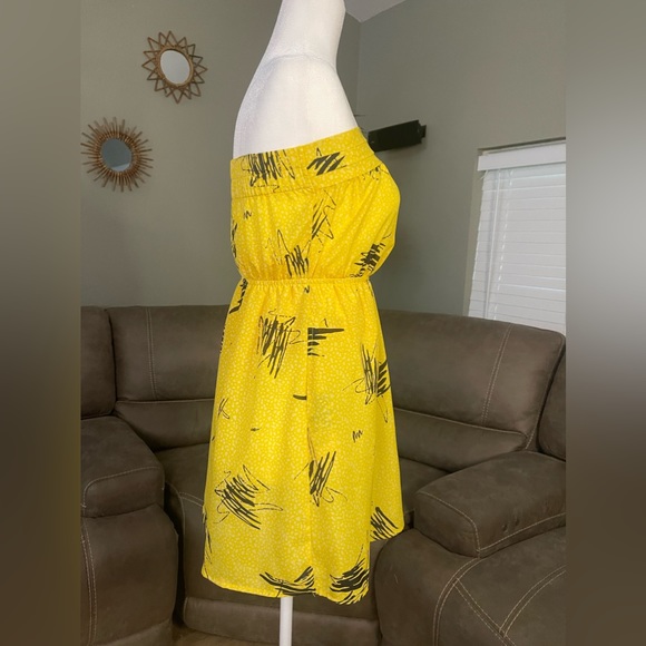 SWEET MiMi Chica Yellow & Grey Patterned Strapless Sun Dress Sz S Small - Picture 5 of 10